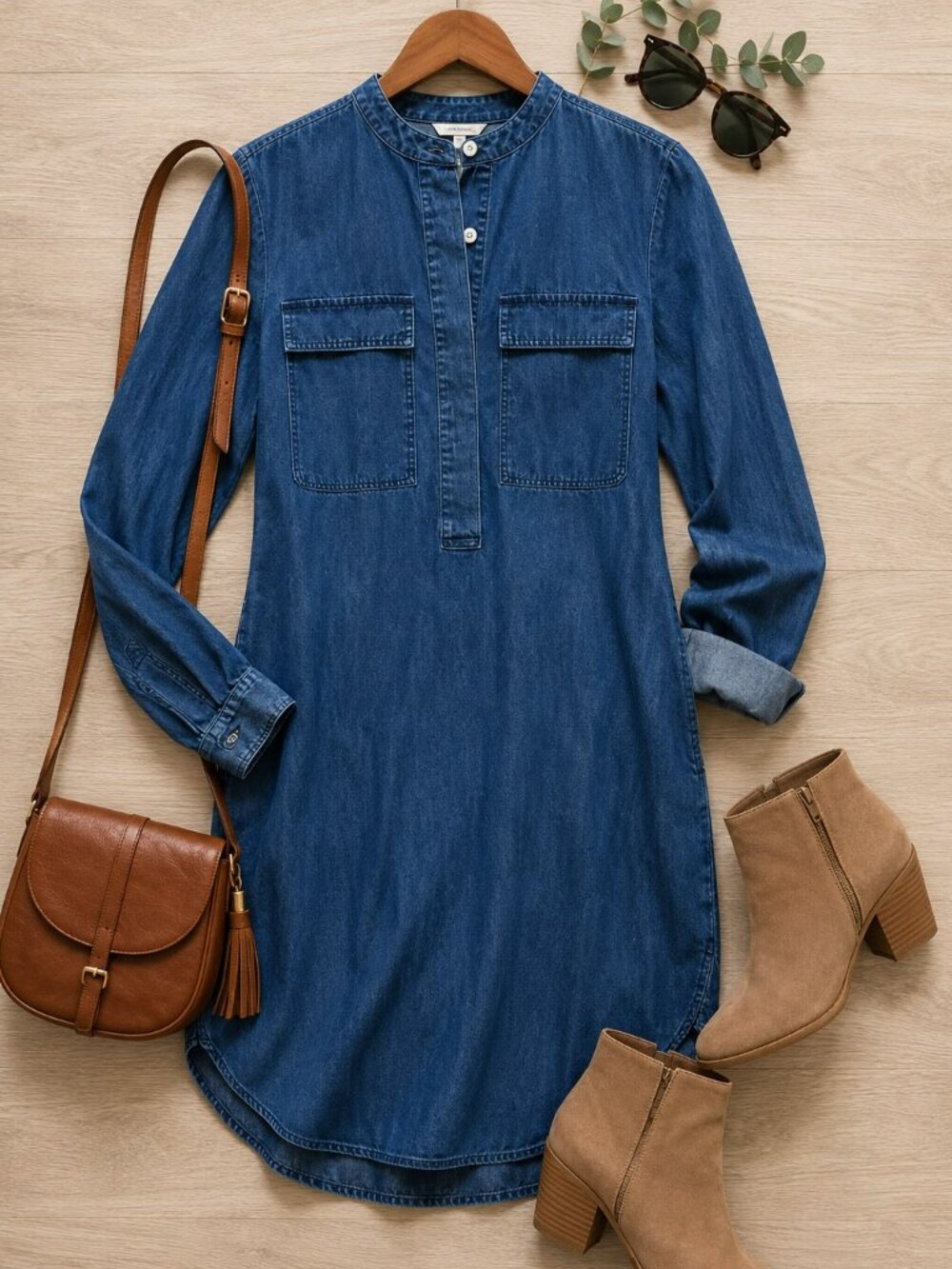 J.Crew Petite Denim Chambray Utility Shirt Dress PS Long Sleeve